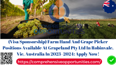 (Visa Sponsorship) Farm Hand And Grape Picker Positions Available At Grapeland Pty Ltd In Robinvale, Vic, Australia In 2023–2024: Apply Now!